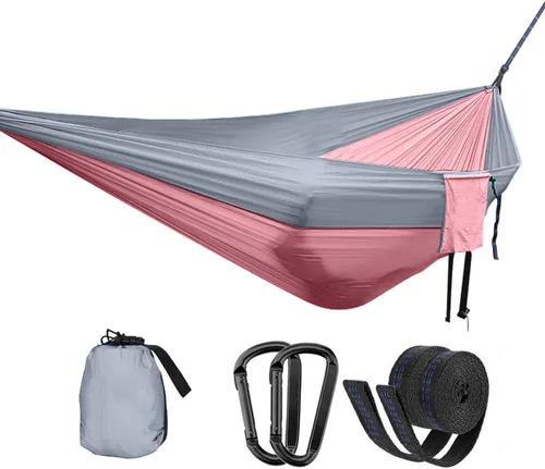 Vista 40 de Hamaca doble ajustable de capacidad de 550 libras con soporte de acero resistente de 10 pies, incluye funda de transporte portátil, fácil de Azul