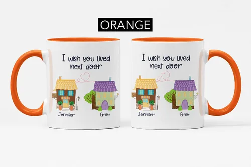 Vista 4 de Taza de viaje con nombres personalizados de larga distancia con texto en inglés "I Wish You Lived Next Door, Next to me, Besties Friends