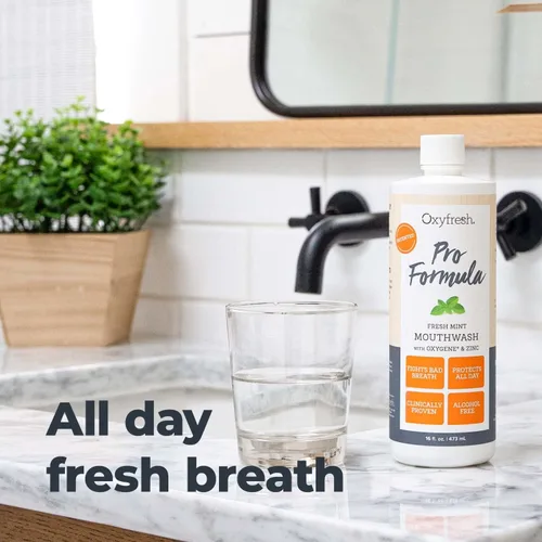 Vista 5 de Enjuague bucal prémium Oxyfresh Pro Formula Fresh Mint – Enjuague bucal patentado de zinc para aliento fresco durante todo el día y encías