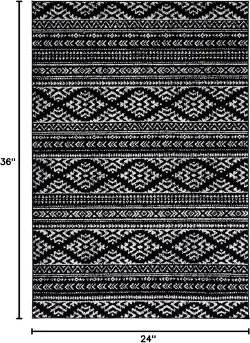 Vista 2 de SAFAVIEH Tapete decorativo de la colección Tulum de 2 x 3 pies, color negro y marfil, diseño tribal bohemio marroquí, no desprende pelo y es