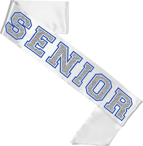 Vista 5 de RhinestoneSash Senior 2025 - Fajas de graduación de satén de grado premium azul real - Suministros para fiestas de secundaria