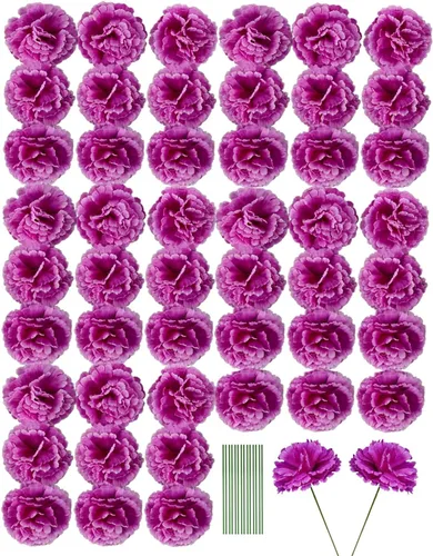Vista 13 de Flor de clavel artificial, 50 cabezas de flores sintéticas de seda azul con Azul Oscuro