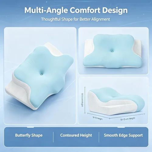 Vista 2 de Almohada cervical de espuma viscoelástica con contorno de mariposa, almohada ortopédica de apoyo para el cuello para dormir de lado y de espalda