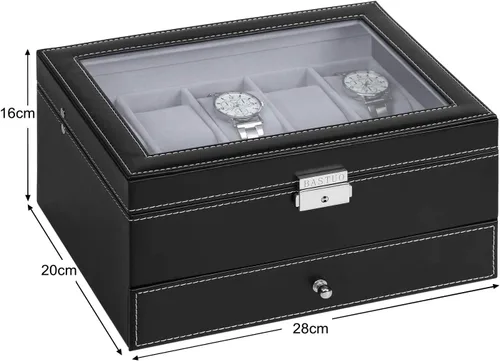 Vista 8 de BASTUO Caja de reloj para hombres 20 relojes organizador con funda de almacenamiento de reloj de piel sintética, organizador de colección de joyas