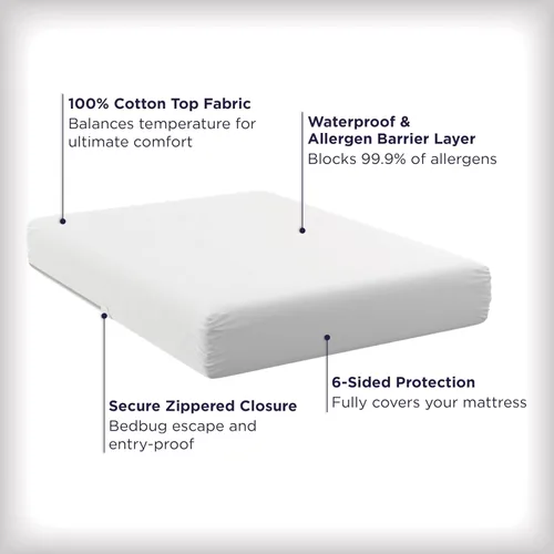 Vista 2 de Protector de colchón Aller-Ease para protección, comodidad y equilibrio de temperatura, Poliéster & Mezcla de poliéster, Blanco, gemelo