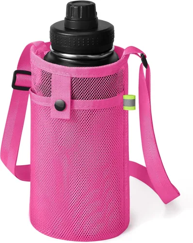 Vista 14 de Bolsa grande para botella de agua con correa, soporte de malla grande para botella de agua, correa para el hombro y bolsillo, soporte ligero