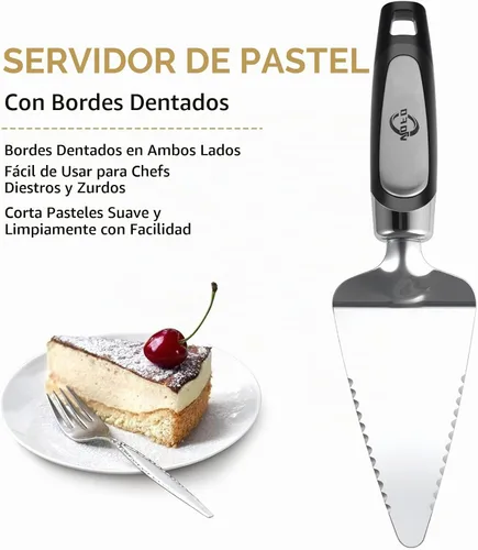 Vista 10 de Servidor de tartas de cubiertos de acero inoxidable para tartas, cortador de pizza, cortador de postre de tarta (negro)