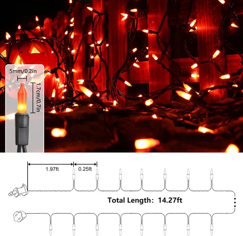 Vista 7 de Toodour Luces naranjas de Halloween, 12.5 pies, 50 luces incandescentes