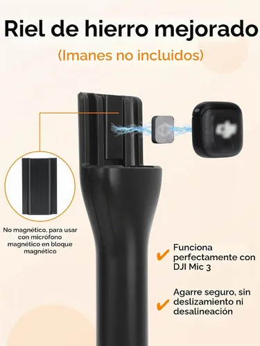 Vista 3 de YOUSHARES Soporte de micrófono de entrevista de mano compatible con DJI Mic 3, riel deslizante magnético de hierro, micrófonos inalámbricos Negro