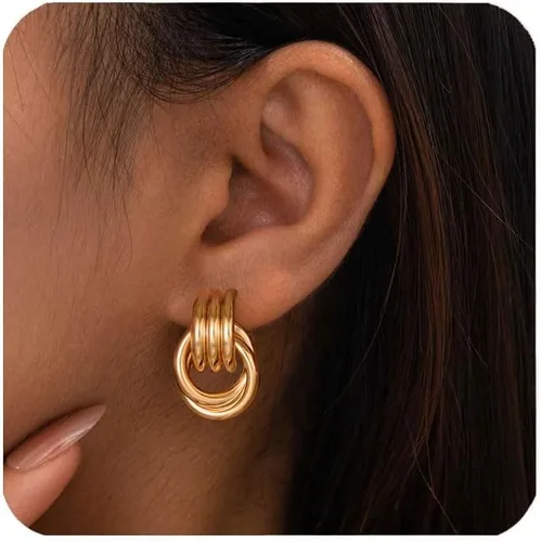 Vista 7 de Aretes chapados en oro de 14 quilates para mujer, joyería gruesa Corazón de oro de 14 quilates