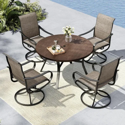 Vista 10 de MFSTUDIO Juego de comedor de patio para 4 con mesa cuadrada de metal y Marrón Grisáceo
