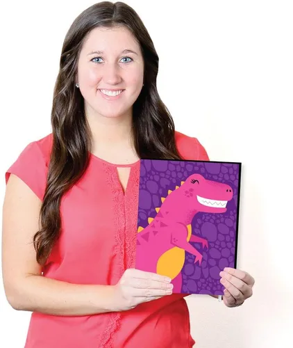 Vista 6 de Big Dot of Happiness Roar Dinosaur Girl – Dino Mite T-Rex - Arte de pared para habitación de niños y decoración de habitación de niños, ideas