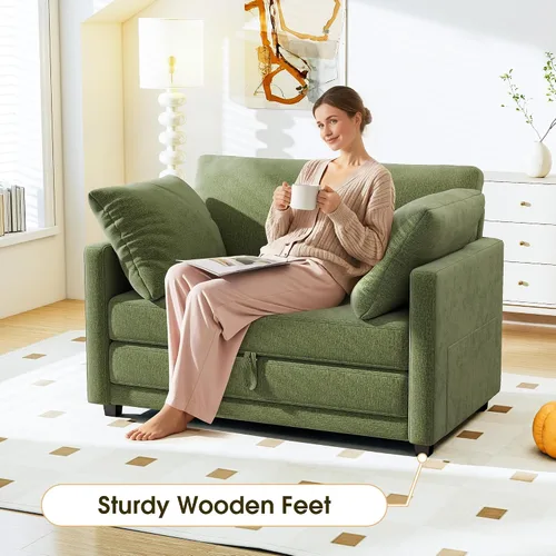 Vista 3 de Sofá cama convertible de 51 pulgadas, sofá cama plegable 2 en 1, sofá biplaza para espacios pequeños, con 2 cojines, para apartamento, sala de estar