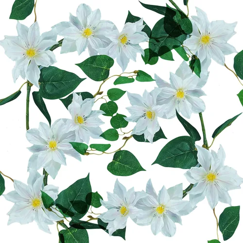 Vista 7 de Silk Clematis - Plantas artificiales de vid, 12 flores, 33 pulgadas, 4 unidades (crema)