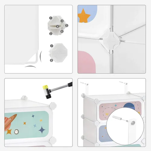 Vista 7 de SONGMICS Zapatero para niños con puertas, organizador de almacenamiento apilable de 6 ranuras, armario de plástico, juguetes, libros, ropa, 12.2 x