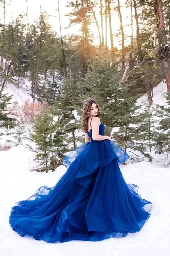 Vista 5 de Vestidos de graduación de tul para mujer, largos con tirantes delgados, vestido de baile hinchado, vestido de princesa formal, vestidos de fiesta