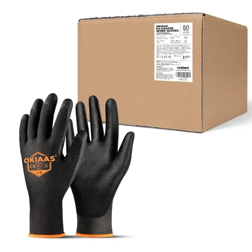 Vista 13 de OKIAAS Guantes de trabajo ultrafinos y ligeros para hombre con agarre, 12 pares, color negro, talla S