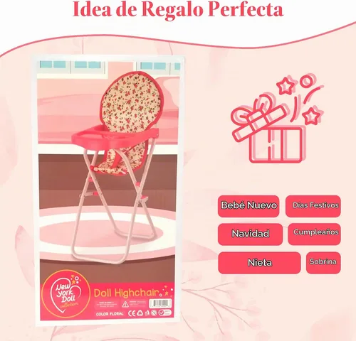 Vista 5 de Silla alta plegable para muñeca de bebé, accesorios para muñecas, muñecas y accesorios para silla alta para muñecas de 18 pulgadas, juego