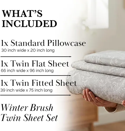 Vista 112 de Southshore Fine Living, Inc. Colección Winter Brush, juego de sábanas de 3 piezas para cama individual, sábana bajera con bolsillo profundo de 14