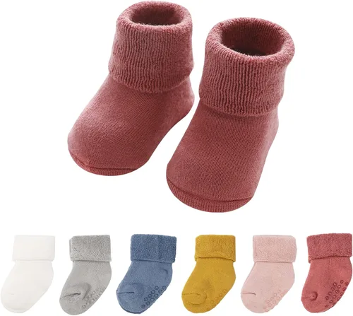 Vista 8 de Ehdching Paquete de 6 calcetines de algodón antideslizantes antideslizantes para bebés y niñas pequeñas