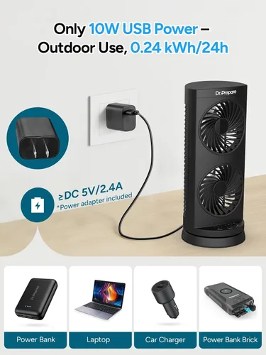 Vista 3 de Dr. Prepare Ventilador oscilante de torre, ventilador de escritorio portátil con opciones de 3 velocidades, circulación de aire dual, oscilación