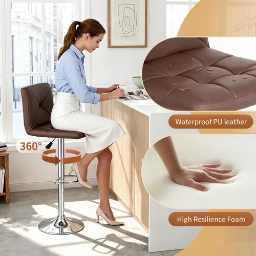 Vista 9 de BestOffice Juego de 2 taburetes de bar modernos taburetes giratorios de altura ajustable Taburetes giratorios de altura de mostrador Taburetes Negro