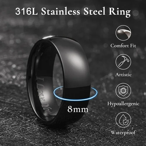 Vista 17 de King Will Alianza de boda de acero inoxidable 316L para hombres y mujeres, anillo de boda de 0.31 a 0.315 pulgadas de ancho, chapado en negro