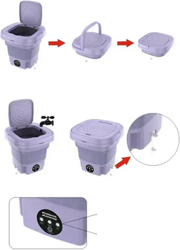Vista 4 de Lavadora plegable, mini lavadora de alta capacidad de 8 L, con 3 modos de limpieza profunda, lavadora pequeña media automática para ropa de bebé