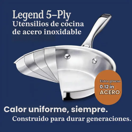 Vista 3 de LEGEND COOKWARE Cacerola de acero inoxidable de 5 capas de 2 cuartos de galón con tapa, compatible con inducción, apta para horno a 800 °F,
