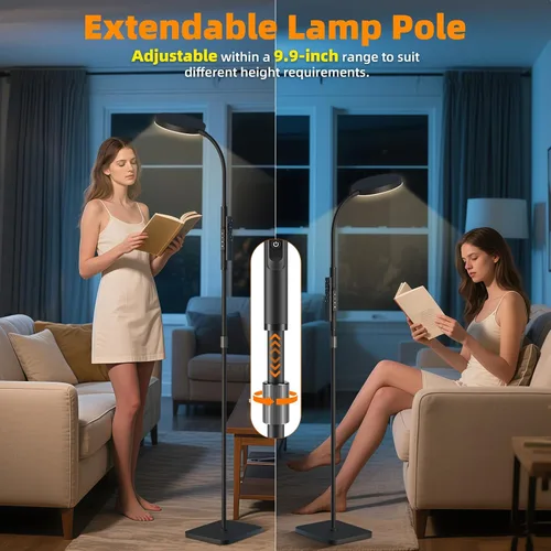 Vista 2 de Lámpara de pie PACOVY, lámparas de pie ajustables de altura para sala de estar dormitorio, lámpara de pie regulable de cuello de ganso súper