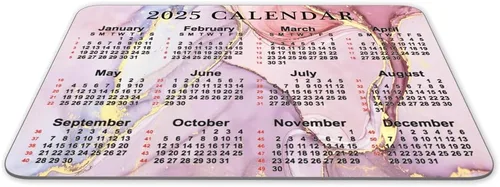 Vista 2 de Alfombrilla de mouse con calendario, patrón de mármol rosa 2025, goma natural, calidad creativa, rectangular, mouse pad de escritorio personalizado