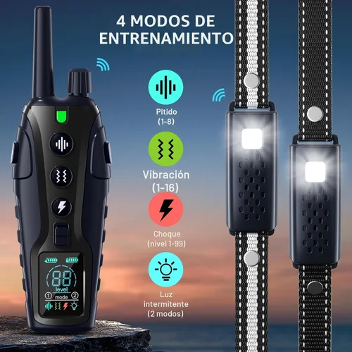 Vista 4 de Collar de choque para perros 2 perros (15-150 libras) con luz intermitente para paseos nocturnos, collar de entrenamiento de perro de 4500 pies
