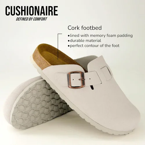 Vista 8 de CUSHIONAIRE - Zuecos Hana para mujer, cómodos zuecos de gamuza vegana, zapatos sin cordones con plantilla de corcho y soporte de arco, espuma