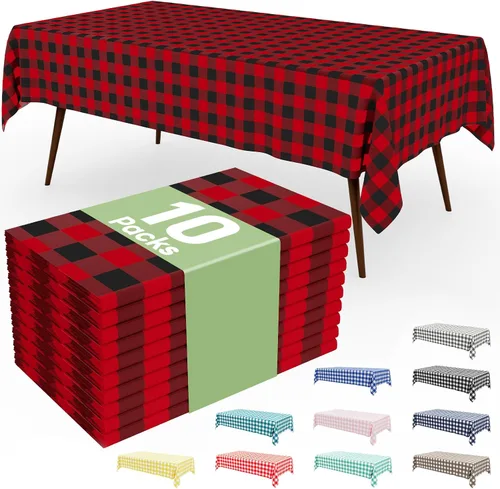 Vista 60 de Smiry Paquete de 3 Manteles Desechables de Cuadros Gingham Color Caqui - 54" x 72" Mantel de Plástico de Servicio Pesado, Cubiertas de Mesa