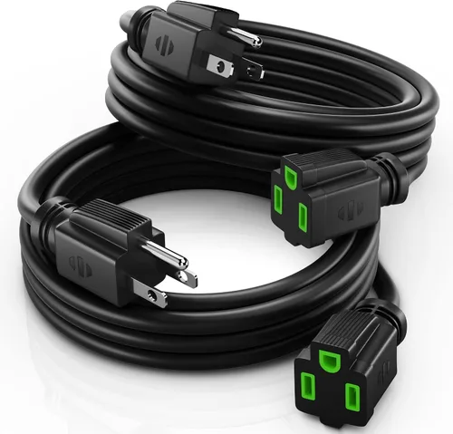 Vista 8 de Maximm Cable de extensión 12/3 de 0.9 pies, paquete de 2 12 AWG, negro, 1 salida resistente para interiores SJTW ETL, cable de alimentación