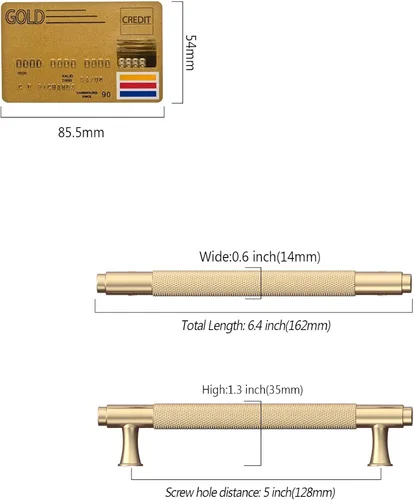 Vista 3 de Paquete de 10 tiradores dorados de 5 pulgadas (128 mm) para armarios con estrías, tiradores para cajones de cocina, herrajes para armarios