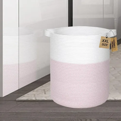 Vista 4 de COMFY-HOMI XXL Cesta grande de lavandería con asas, cesta de mantas para sala de estar Cesta decorativa tejida de cuerda de algodón, cesta