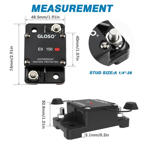 Vista 2 de GLOSO E97L Indicador LED T1 Interruptor de reinicio automático para disyuntor de circuito de Hi-Amp de camión RV marino (60A)