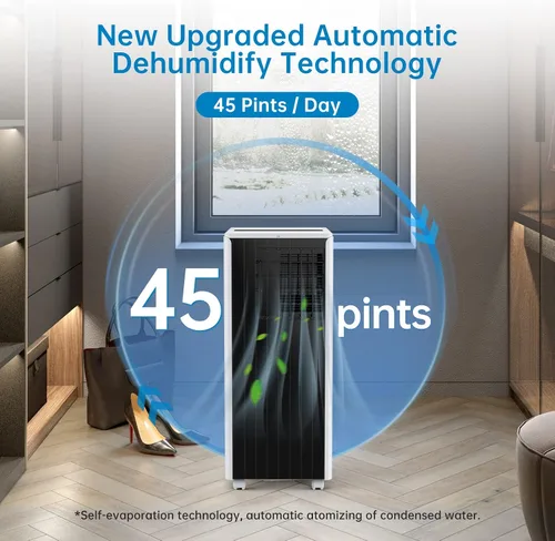 Vista 3 de Aire acondicionado portátil de 8000 BTU, aire acondicionado portátil 4 en 1 con ventilador, deshumidificador y modo de suspensión, unidades de aire