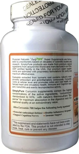 Vista 4 de Ultra Curcumina Tiempo Liberación w Bioperine 700mg 120 Pestañas MAX Absorción