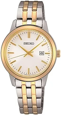 Vista 2 de Seiko reloj clásico de cuarzo blanco de dos tonos para mujer SUR410