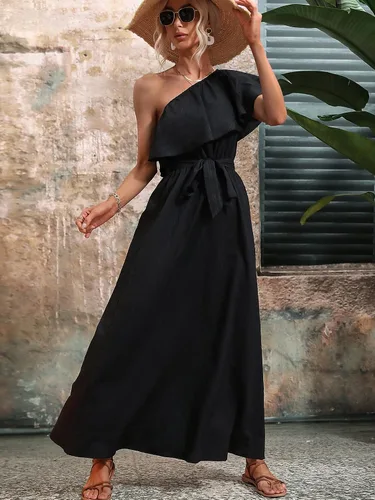 Vista 5 de Floerns Vestido largo de verano para mujer con volantes y manga corta y un hombro