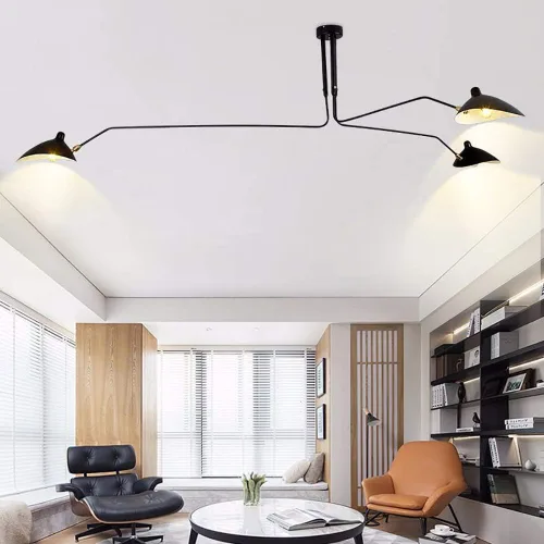 Vista 3 de Candelabro moderno de mediados de siglo negro con brazo oscilante y pantalla ajustable, candelabro de 3 brazos negro, lámparas colgantes grandes