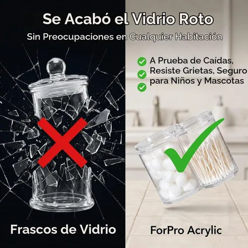 Vista 5 de ForPro - Tarro de boticario de acrílico transparente con 2 compartimentos con tapa, soporte inastillable y organizador de bolas de algodón