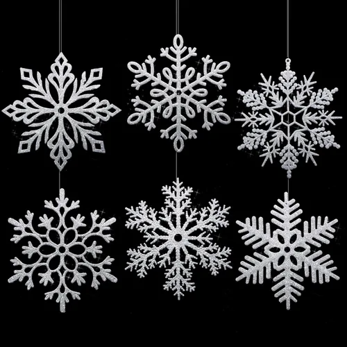 Vista 11 de Sratte 24 adornos de copo de nieve grandes de 16 pulgadas, copos de nieve colgantes decorativos con purpurina gigante, 6 diseños de adornos