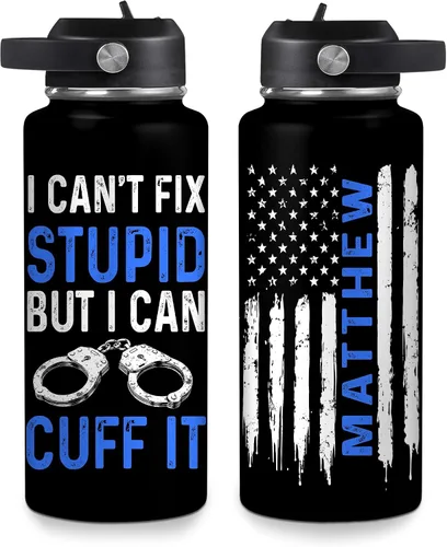 Vista 11 de Hyturtle Botella de Agua Personalizada de Policía - Botella de Acero Inoxidable Aislada con Tapa a Prueba de Fugas 18 oz, 32 oz - Regalo de Bandera