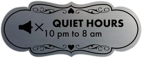 Vista 15 de Signs ByLITA Señal de diseño Quiet Hours de 10 pm a 8 am (negro) - Pequeño