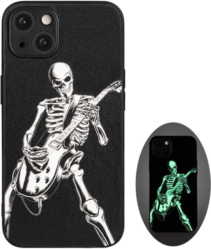 Vista 29 de X spirit Funda genial para iPhone 11, diseño de esqueleto de calavera, estilo gótico atrevido emo luminoso, dedo medio, rock n roll, se ilumina