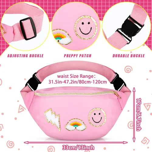 Vista 2 de Sotiff Preppy Patch - Riñonera de nailon con diseño de rayos, ajustable, con diseño de sonrisa, para mujeres, resistente al agua, arcoíris