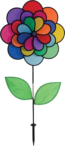 Vista 6 de In the Breeze 2744 - Molinillo de viento de doble flor Dazy, 10 pulgadas, arcoíris